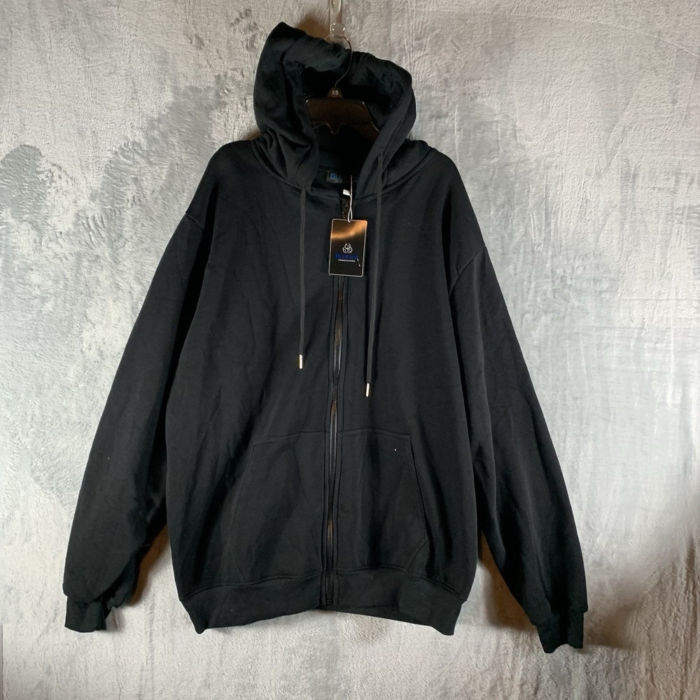 Blue Ice Men's Hoodie L Black Full Zip Up Sweatshirt Pockets‎ NWT